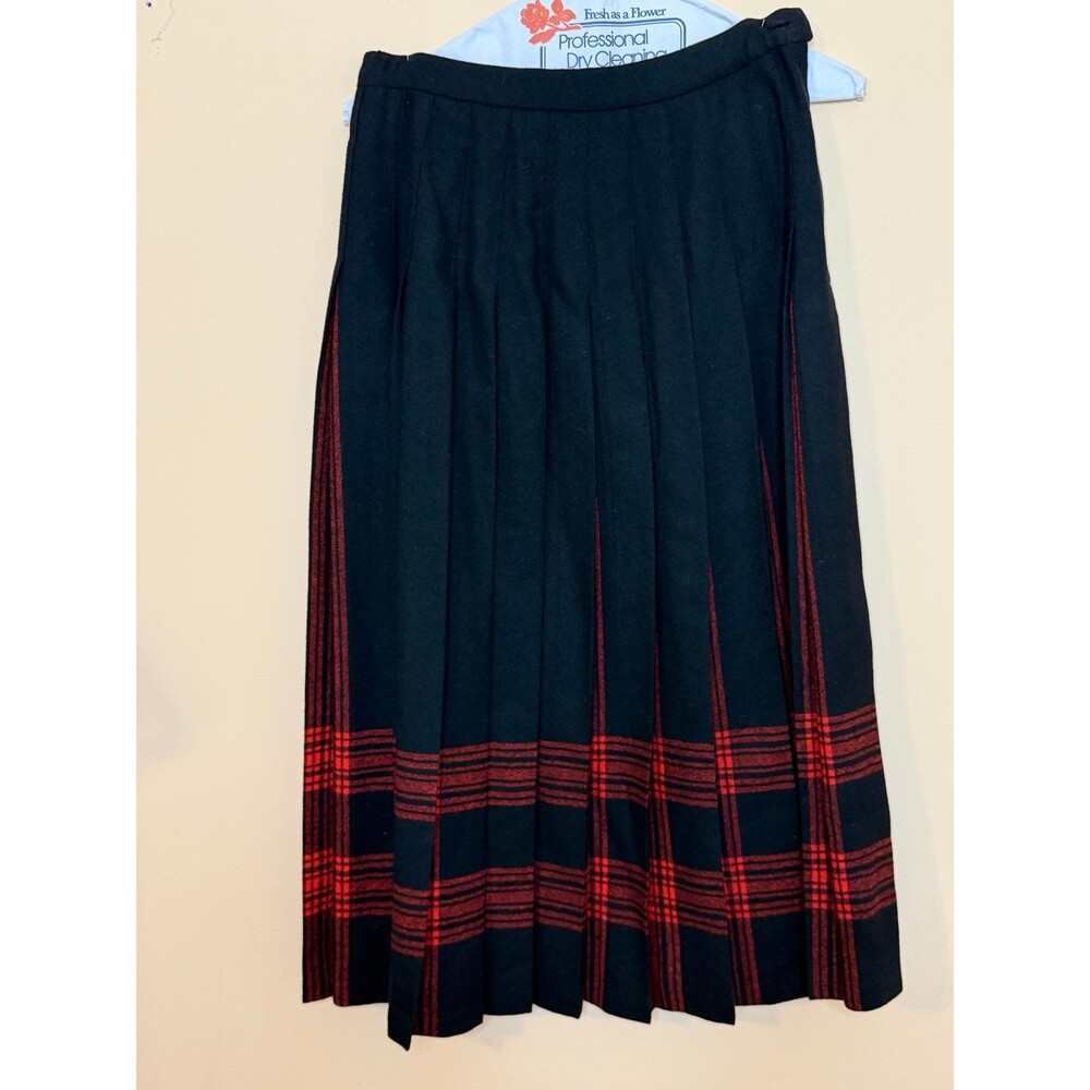 Vintage Pendleton Women's Virgin Wool Midi Skirt Pleated Tartan Plaid 10 red
